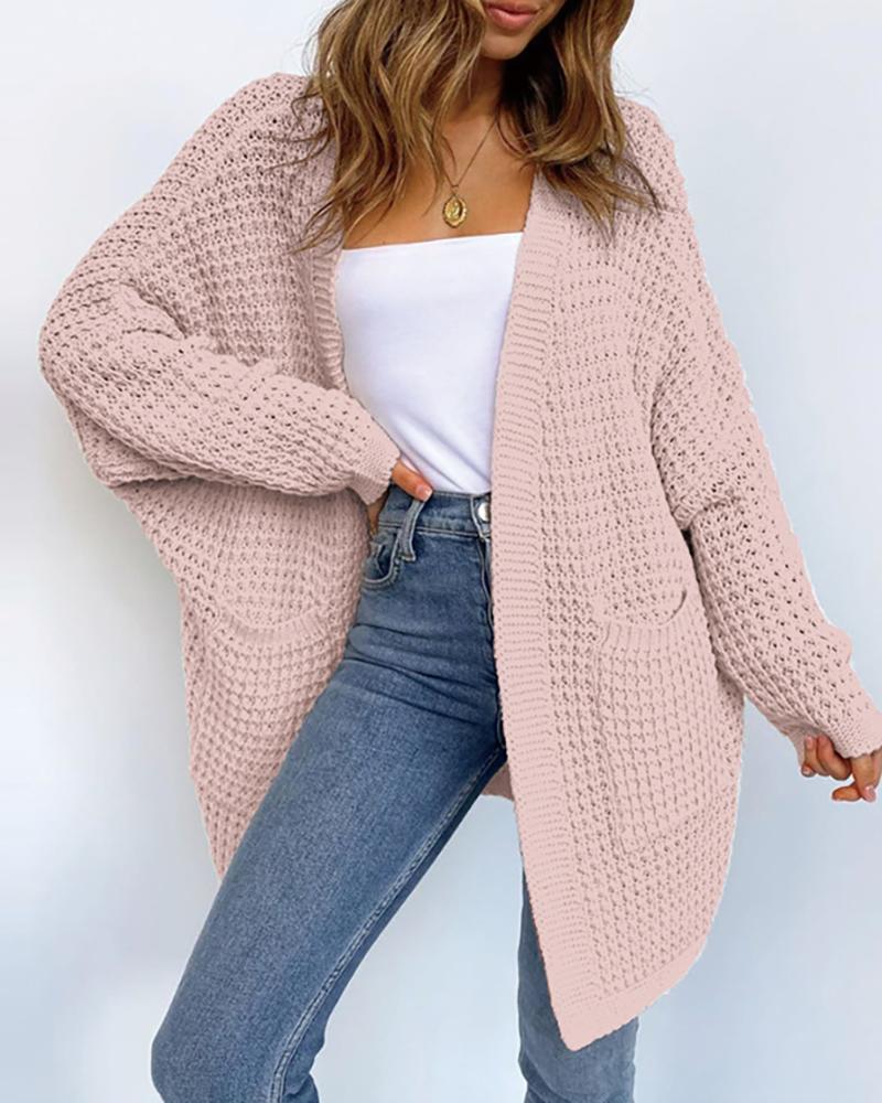 

Open Front Long Sleeve Knitting Cardigan, Pink