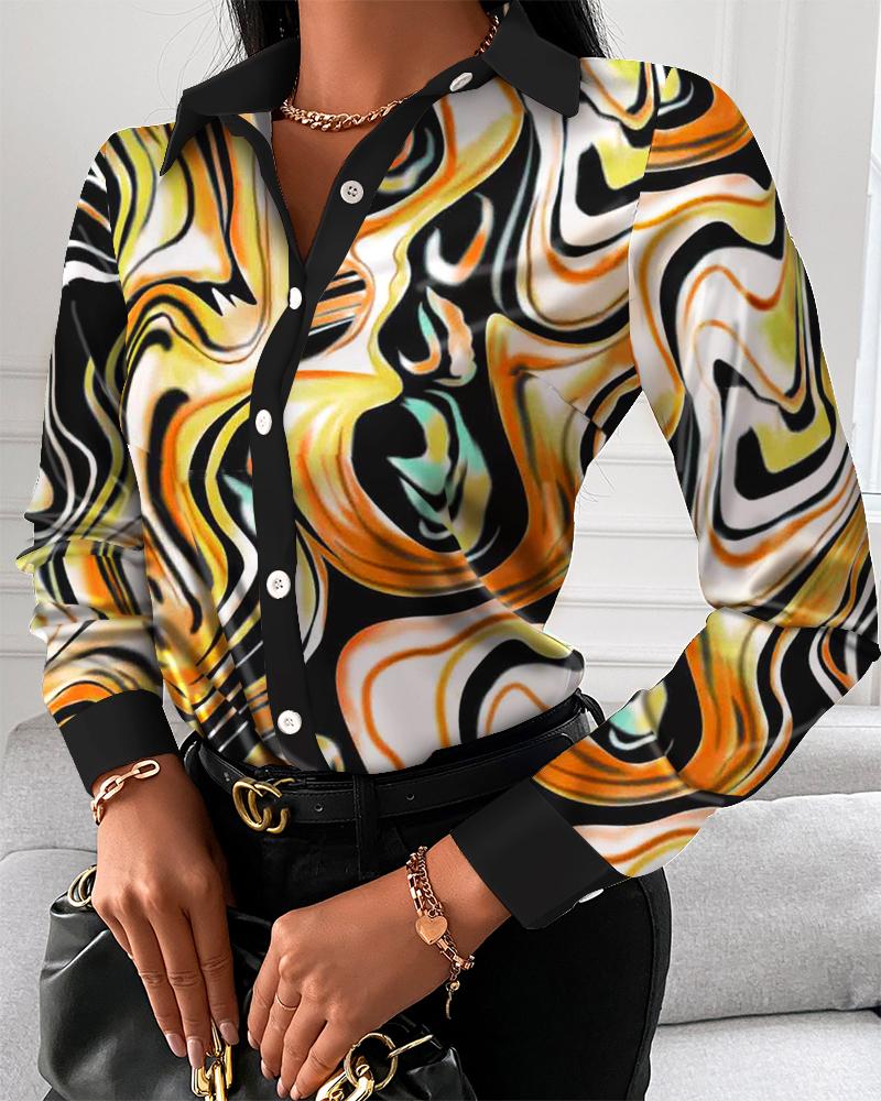 

Abstract Print Button Up Long Sleeve Shirt, Multicolor