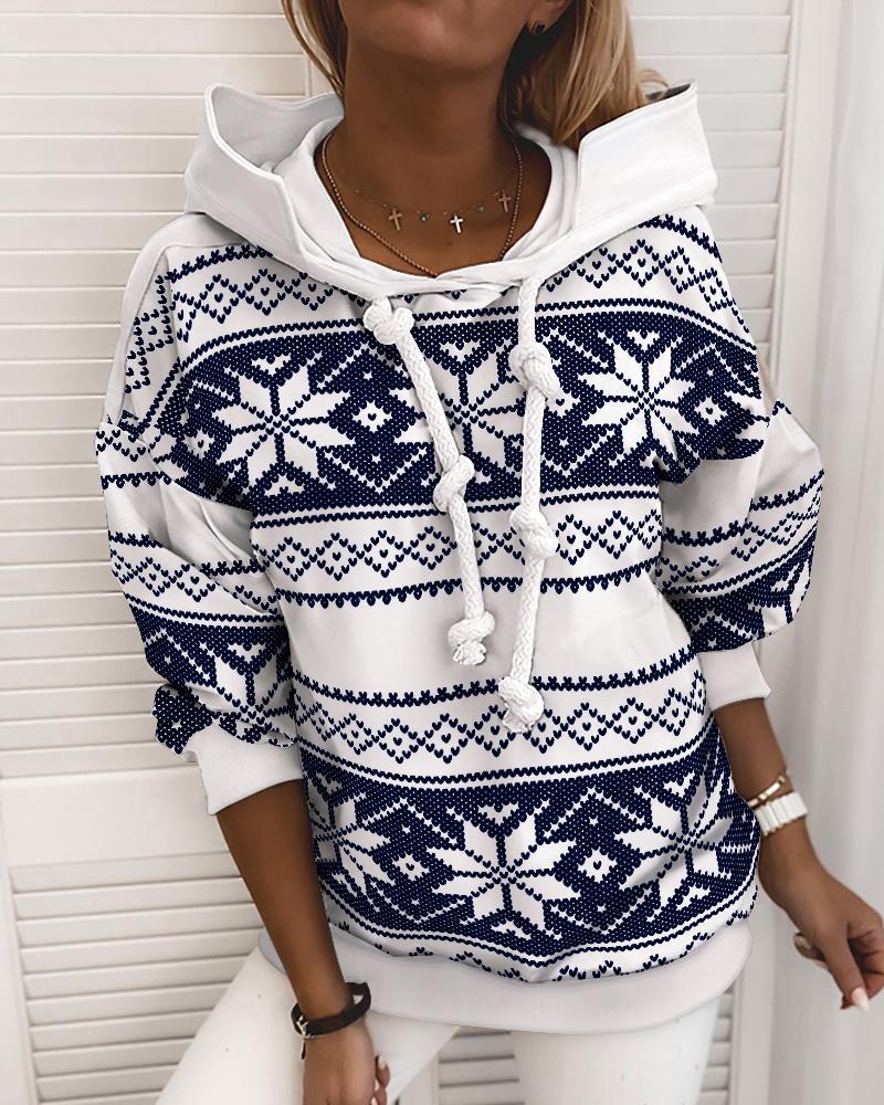 

Christmas Fair Isle Pattern Print Casual Hoodie, Blue