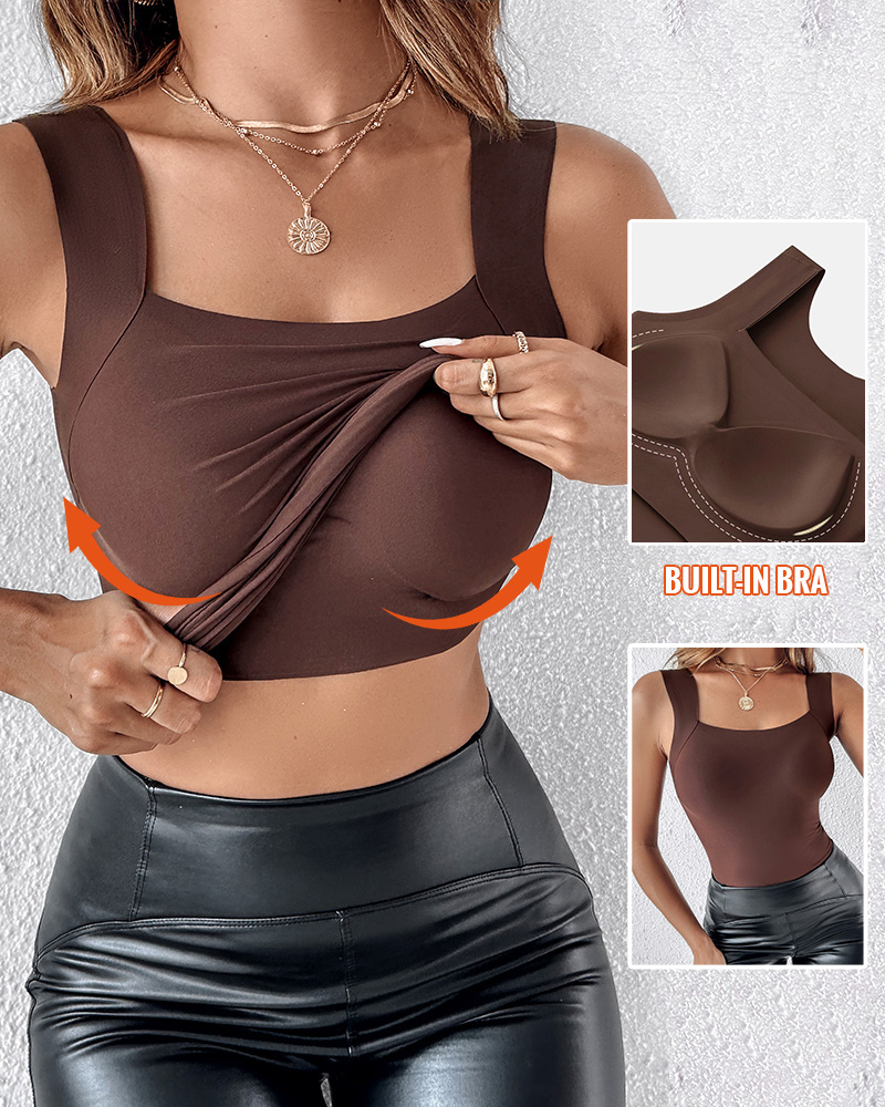 

Débardeur gainant à col en U ChicMe ContourX avec soutien-gorge intégré, haut extensible sans manches, coupe slim, camisole, Coffee