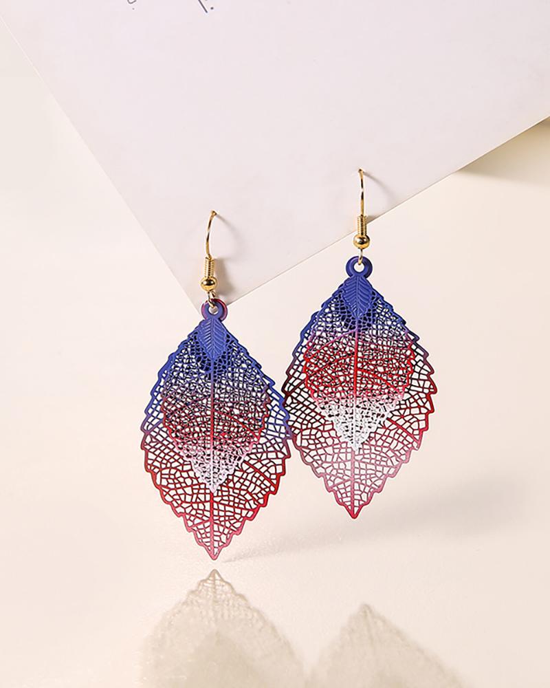 

1Pair Layered Colorful Leaf Pattern Drop Earrings, Red
