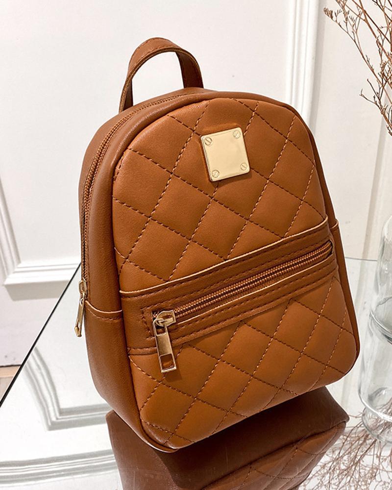 

Quilted Zipper Design Backpack, Brown