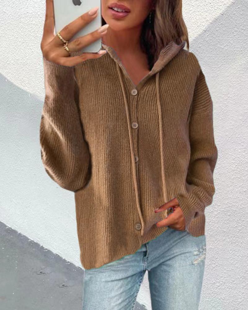 

Long Sleeve Hooded Button Front Cardigan, Khaki