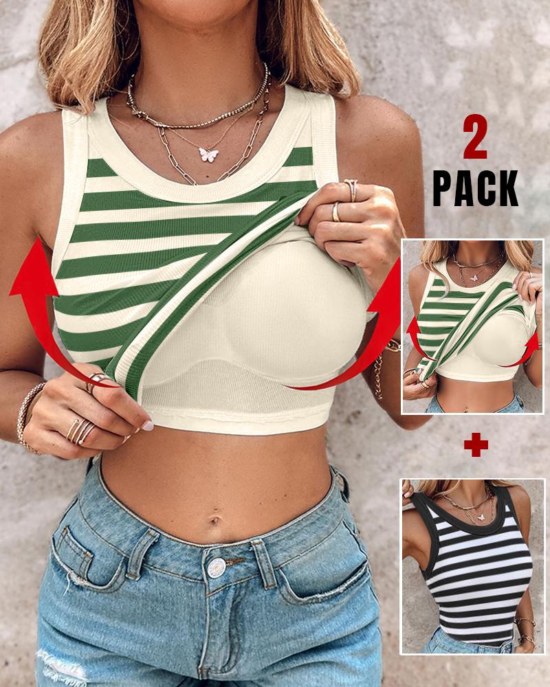 

Top sin mangas acanalado con cuello redondo y sujetador incorporado de ChicMe, paquete de 2, Style2
