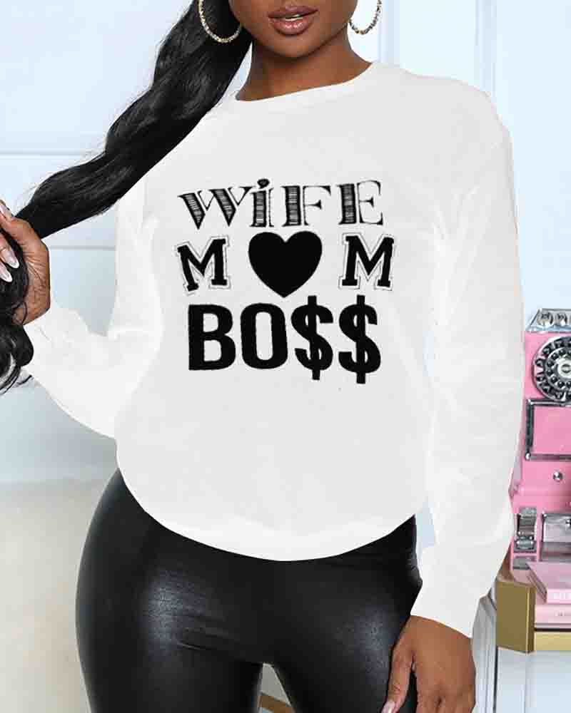 

Mother' Day Heart Letter Print Long Sleeve Sweatshirt, White