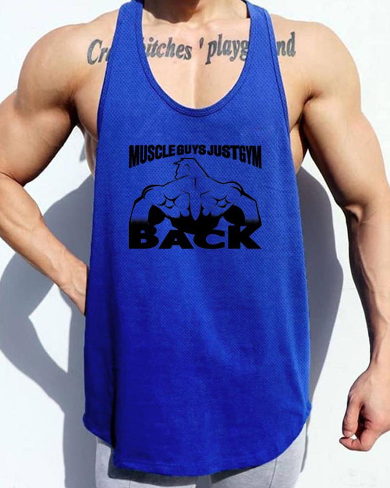 

Cartoon & Letter Print Sleeveless Sport Tank, Blue