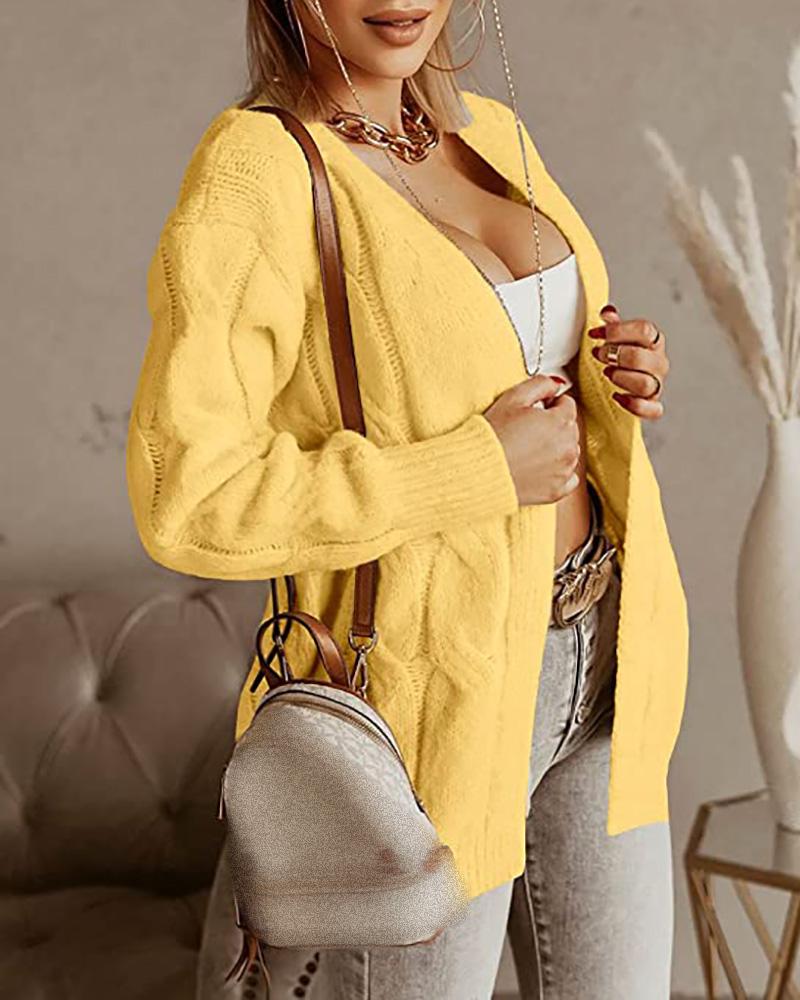 

Long Sleeve Braided Knit Sweater, Yellow