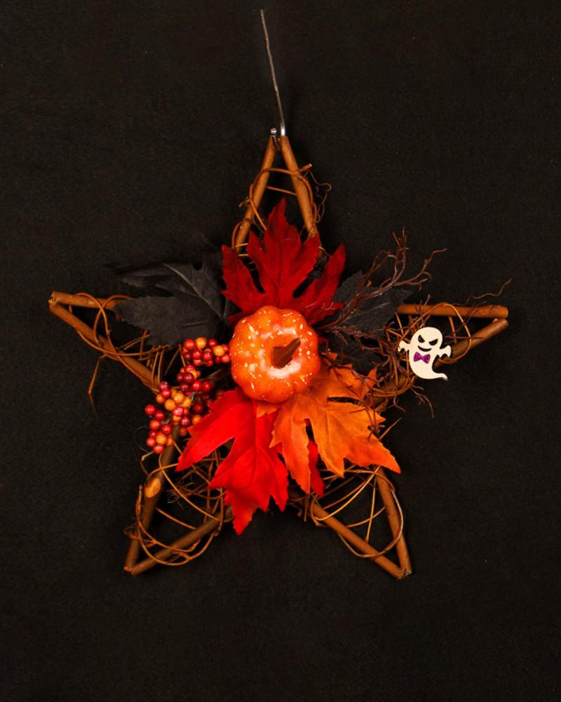 

Fall Wreath Front Door Halloween Decoration Star Shape Wreath With Pumpkin Maple Leaves Berries Indoor Outdoor Home Thanksgiving Autumn Fall Wreath Decor, Style1