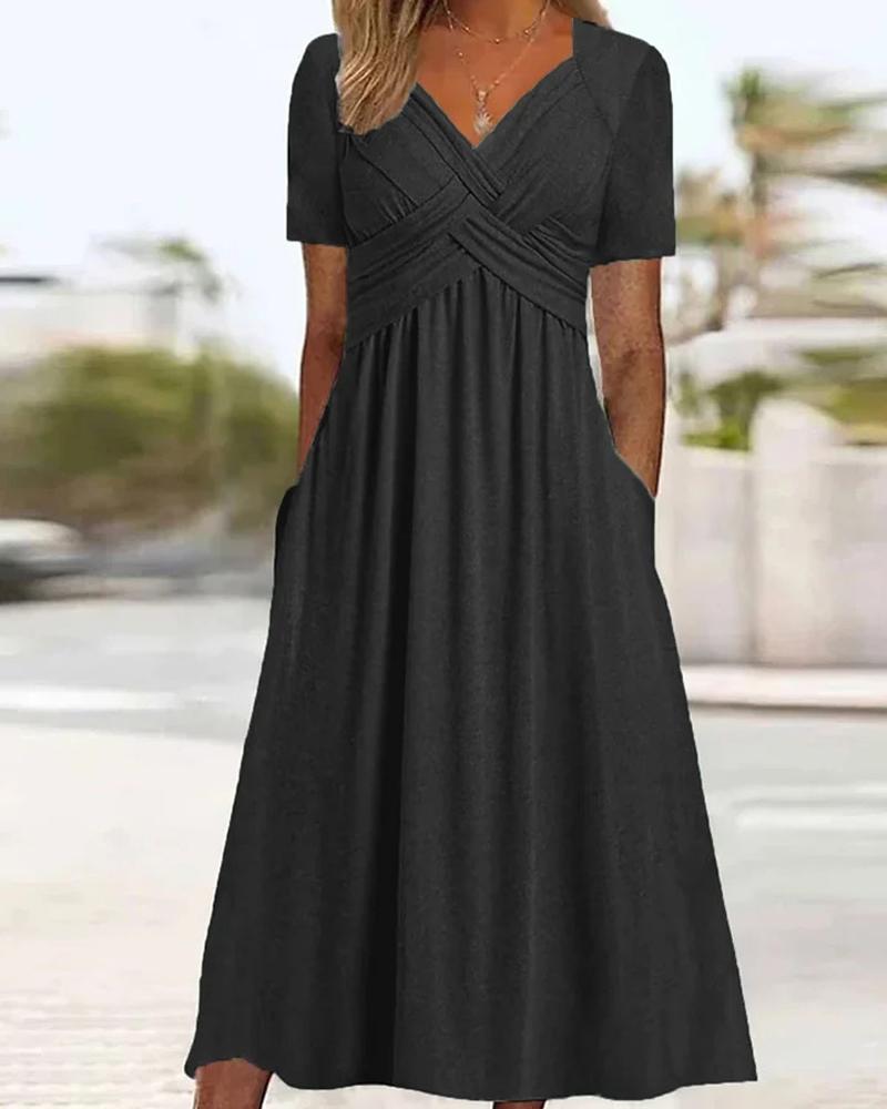 

Crisscross Pocket Design Casual Dress, Black