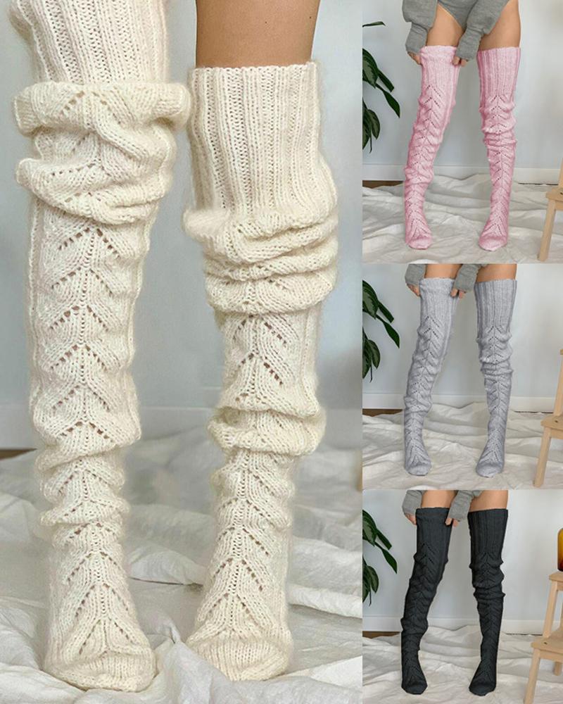 

1Pair Thigh High Knit Leg Warmers Winter Warm Long Boot Socks, Beige