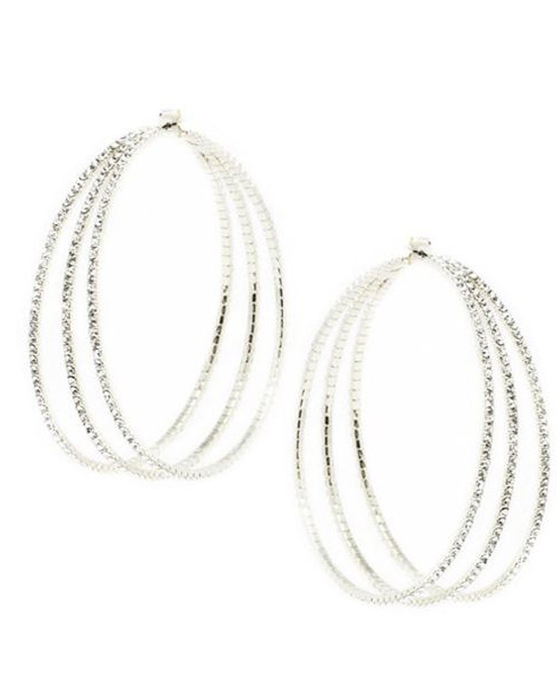 

1Pair Rhinestone Round Shaped Layered Hoop Earrings, Silver