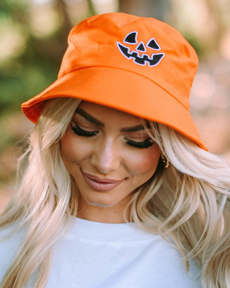

Pumpkin Scary Face Embroidery Bucket Hat, Orange
