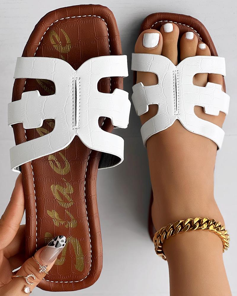 

Letter Print Hollow Out Slippers Outdoor Sandals, White