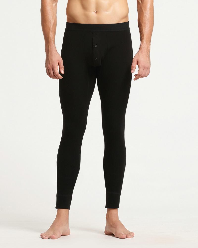 

Men Plain Button Design Leggings, Black