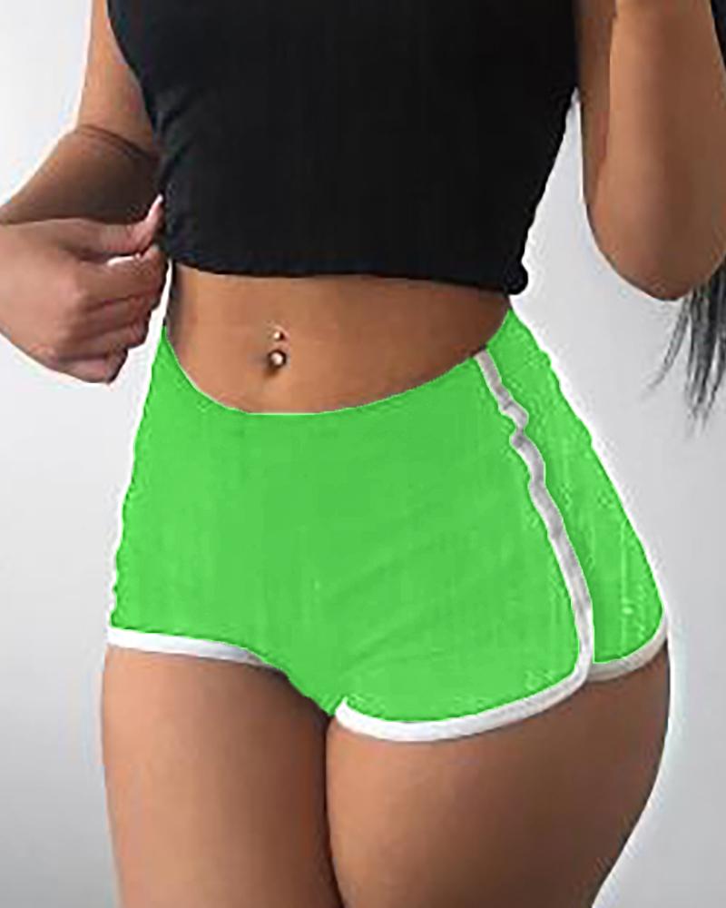 

High Waist Contrast Binding Sporty Shorts, Green