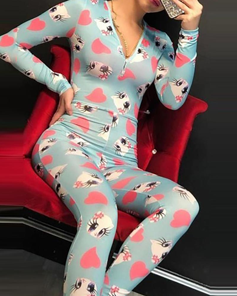 

Mutil Print Buttoned Lounge Jumpsuit, Style3