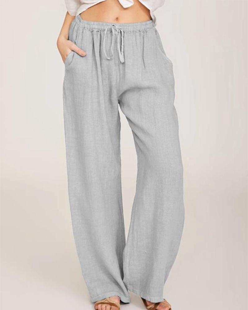 

Elastic Waist Straight Leg Pants, Gray