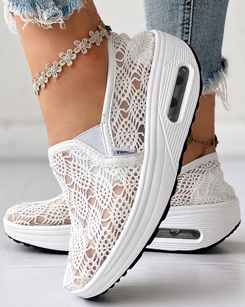 

Breathable Lace Slip-on Casual Sneakers, White