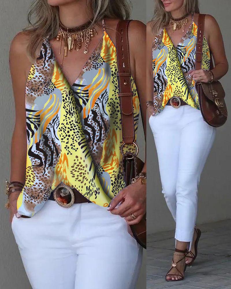 

Zebra Stripe Leopard Print Halter Wrap Tank Top, Yellow