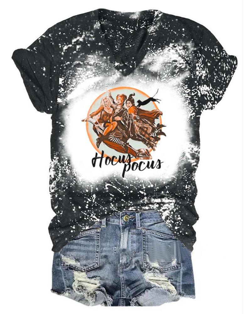 

Halloween Figure Letter Print Casual T-shirt, Black