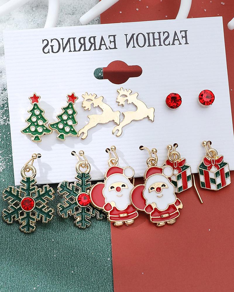 

Christmas Tree Elk Jingle Bell Snowflake Shaped Drop Stud Earrings Set, Style5