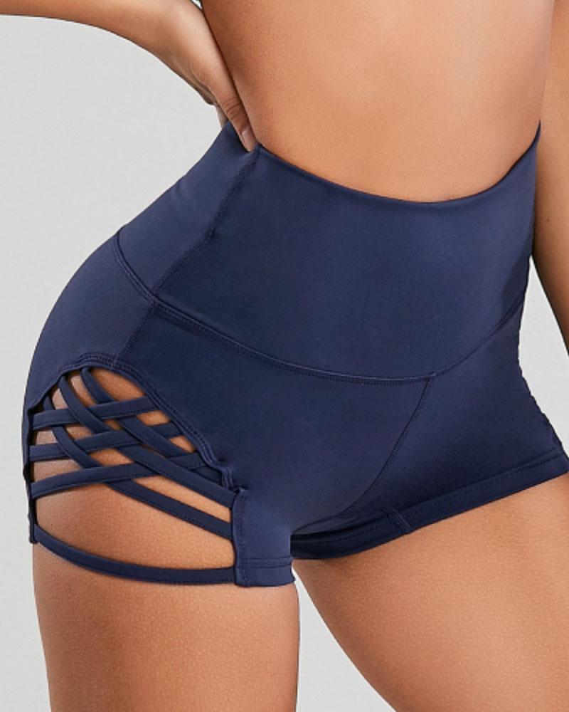 

Crisscross High Waist Butt Lifting Active Shorts, Blue