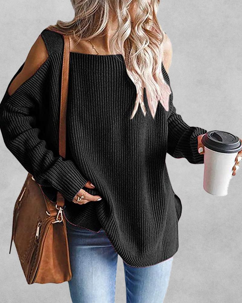 

Cold Shoulder Chunky Knit Sweater, Black