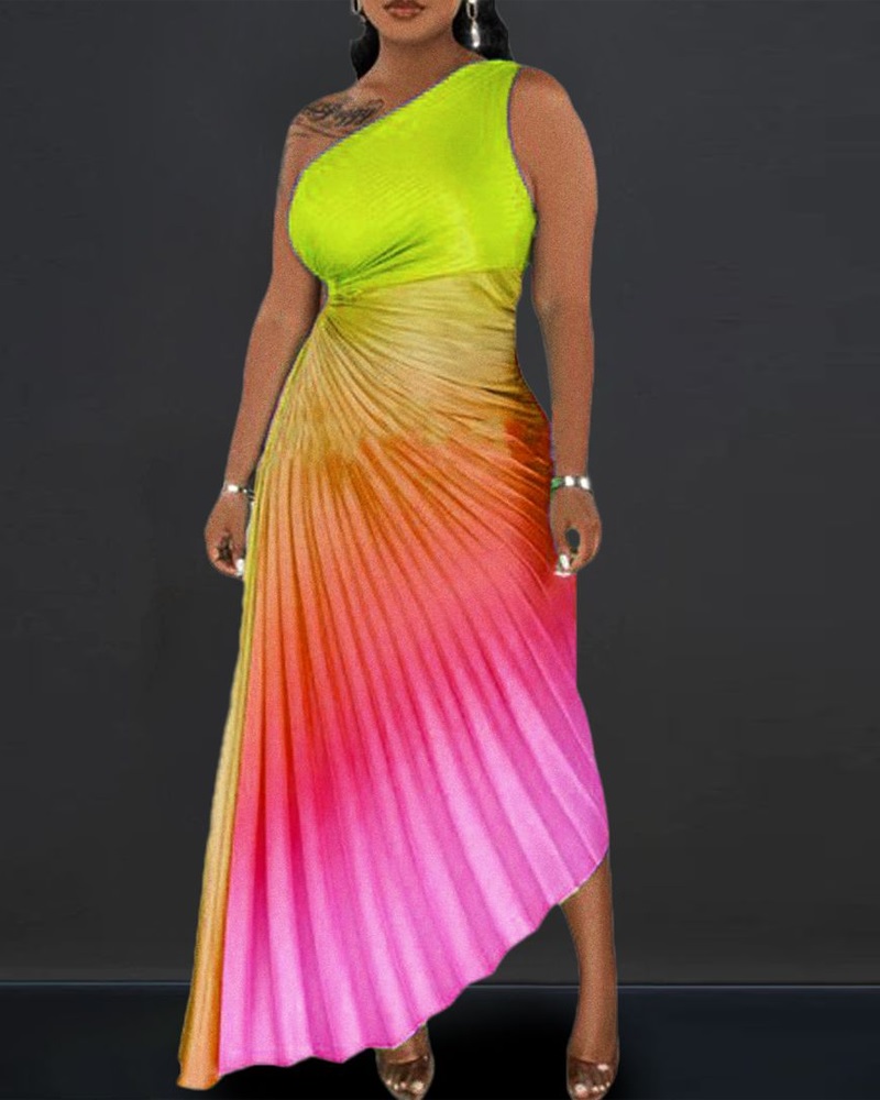

Ombre One Shoulder Pleated Party Dress, Pink