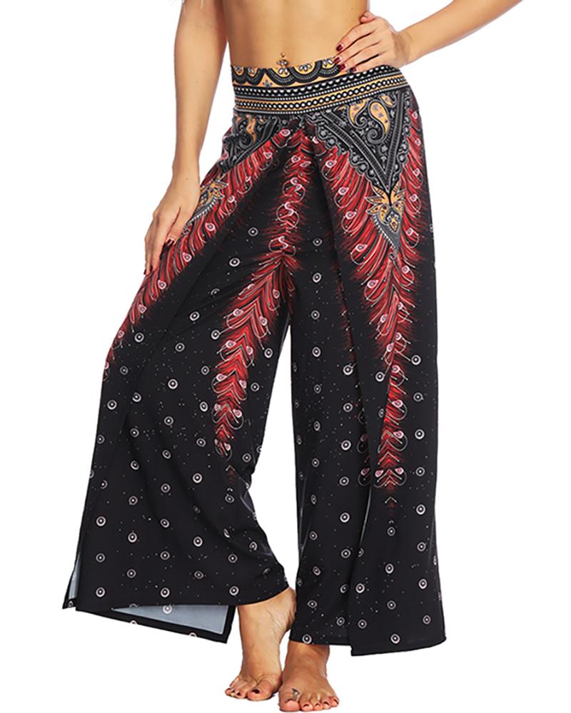 

Print Wide Leg Culotte Design Yoga Pant, Black