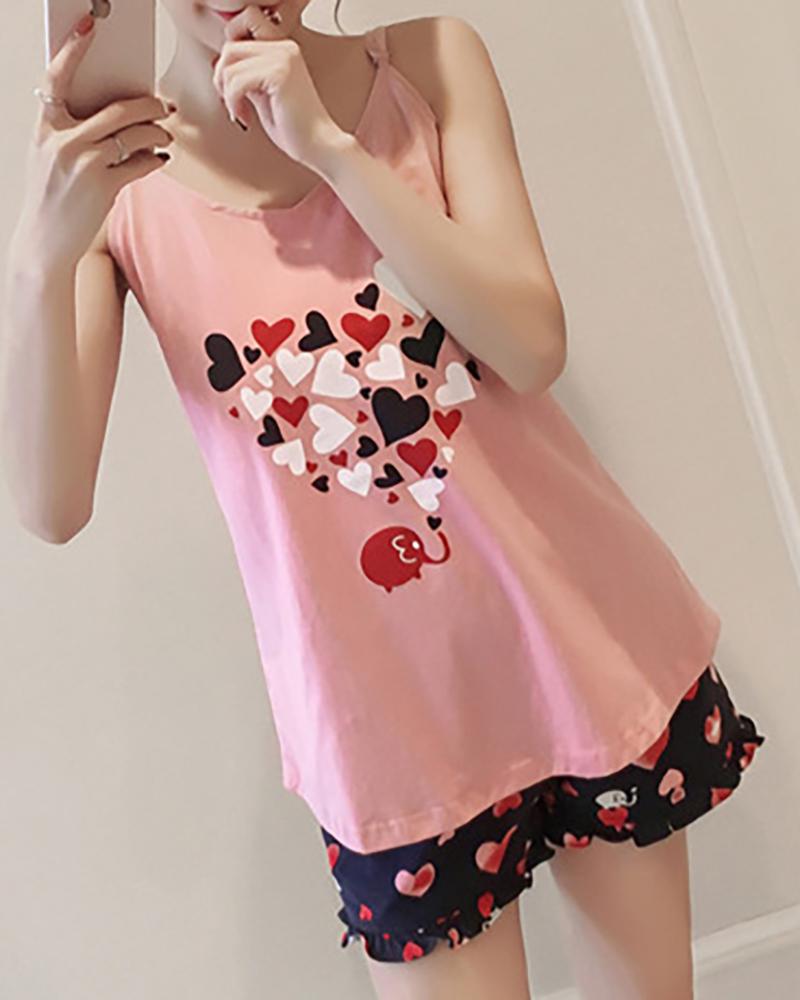 

V-neck Print Pajamas Sets, Pink