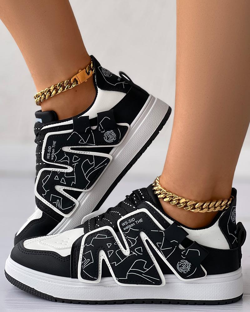 

Letter M Pattern Lace-up Fashionable Sneakers, Black
