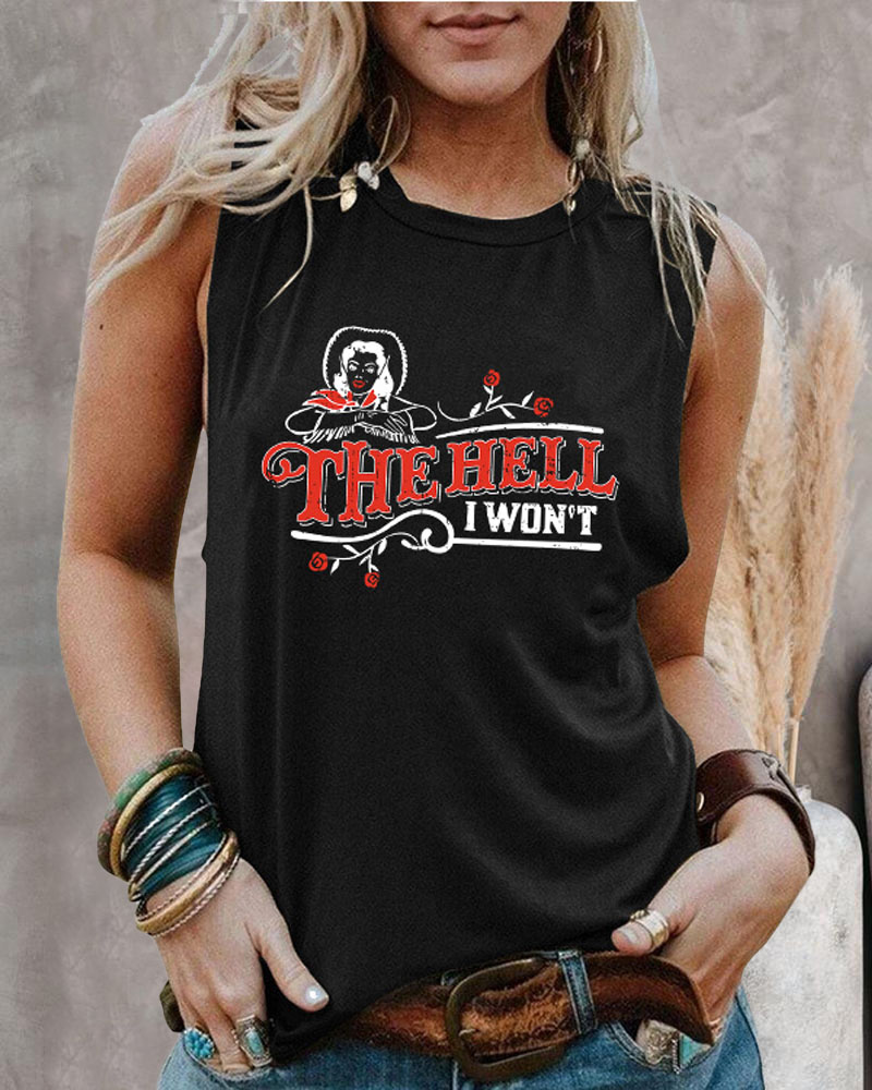 

Letter Figure Print Casual Tank Top, Black