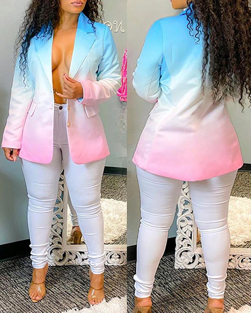 

Ombre Colorblock Button Pocket Design Blazer Coat, Blue
