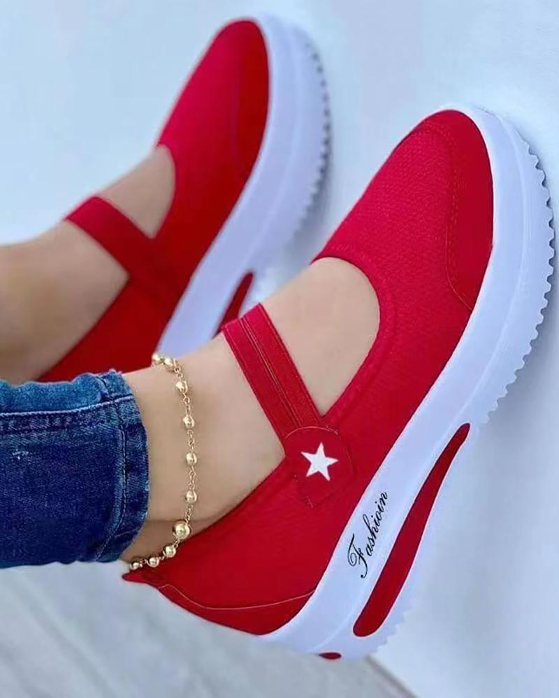

Cutout Star Letter Print Slip On Sneakers, Red