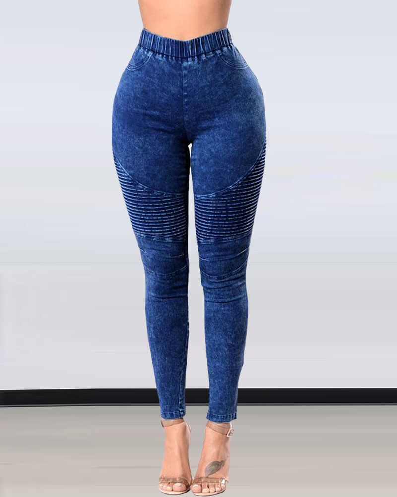 

High Waist Butt Lift Skinny Jeans, Dark blue