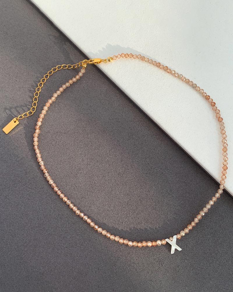 

1pc Beaded Crystal Letter Pendent Necklace, Style24