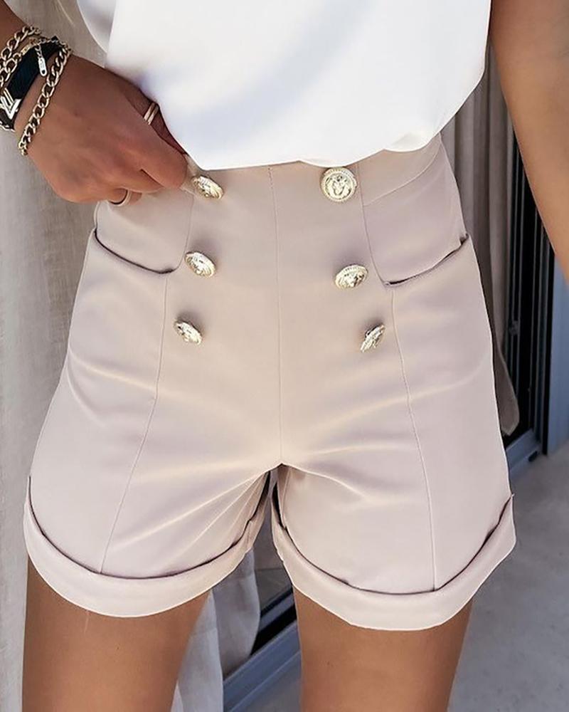 

Double Breasted High Waist Casual Shorts, Apricot