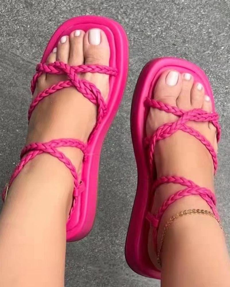 

Braided Cross Strap Slingback Beach Sandals, Hot pink