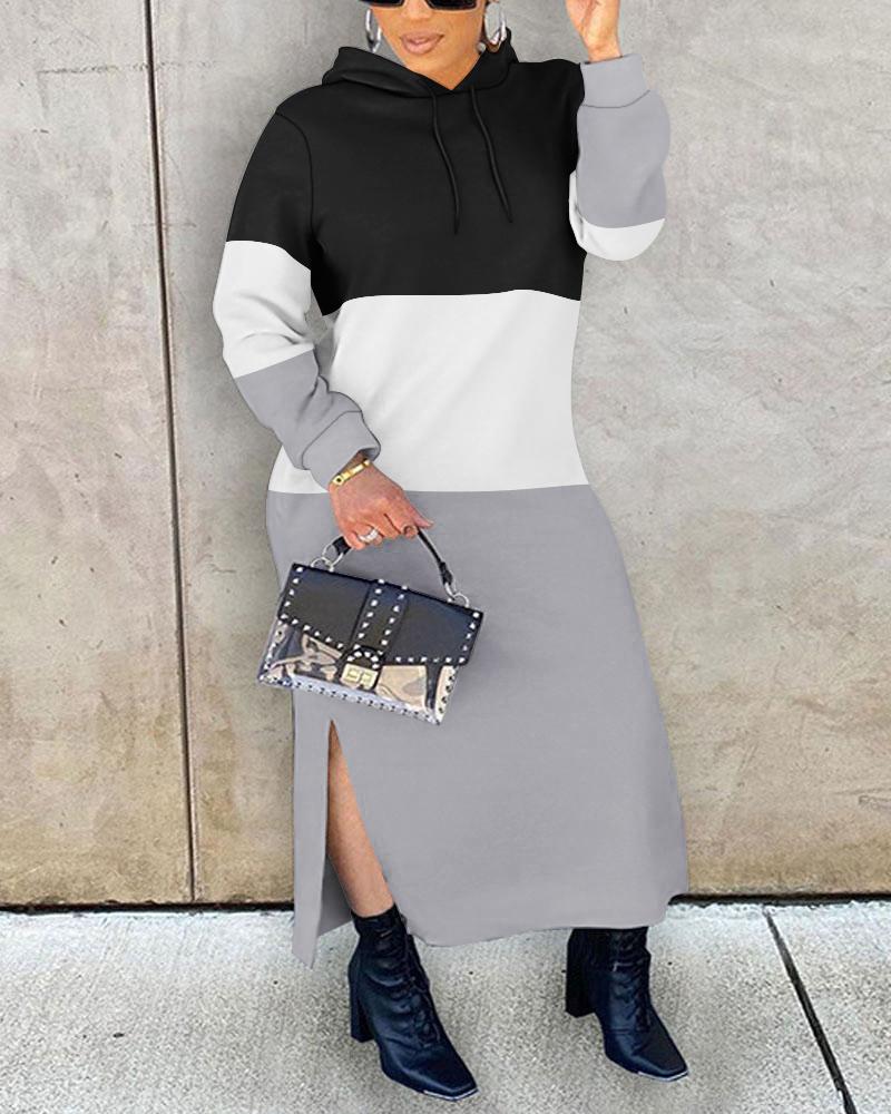 

Plus Size Colorblock Slit Hooded Sweatshirt Dress, Gray