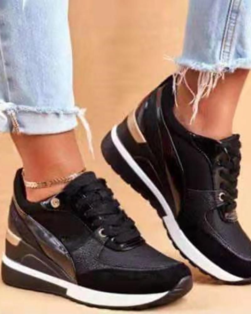 

Colorblock Lace-up Round Toe Sneakers, Black