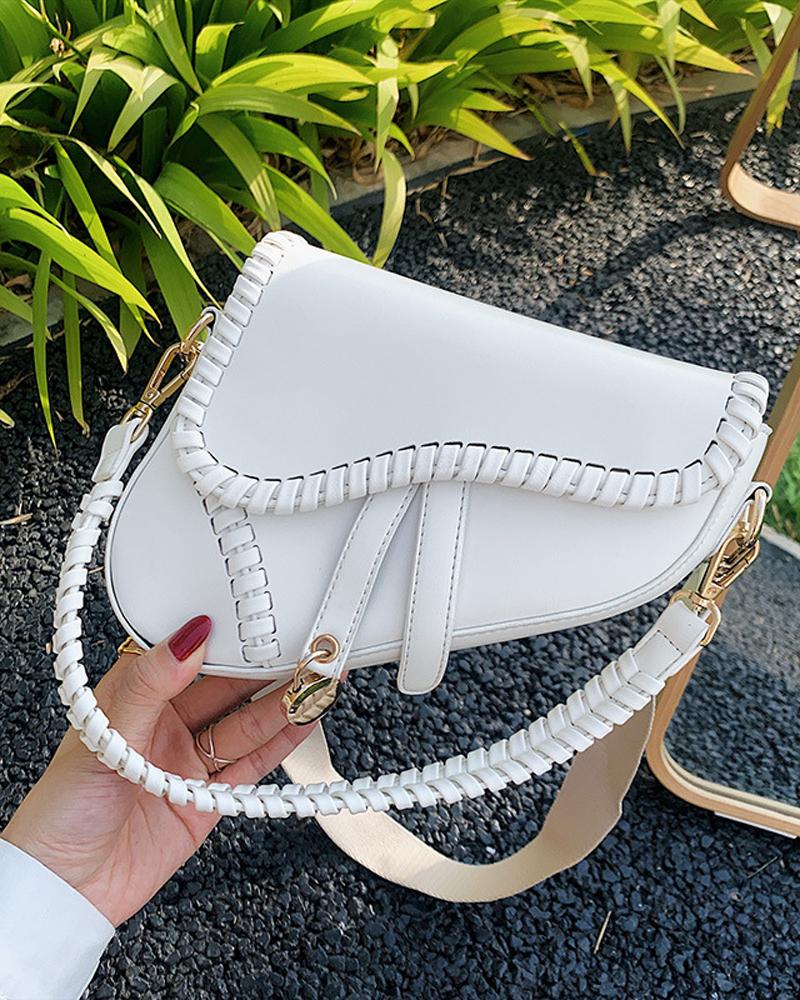 

Braided Design Saddle Bag, White