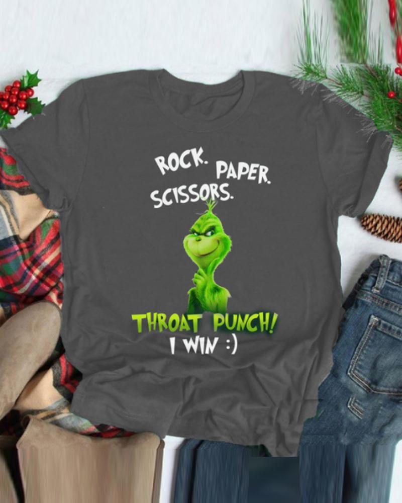 

Christmas Letter Grinch Print Short Sleeve T-shirt, Gray