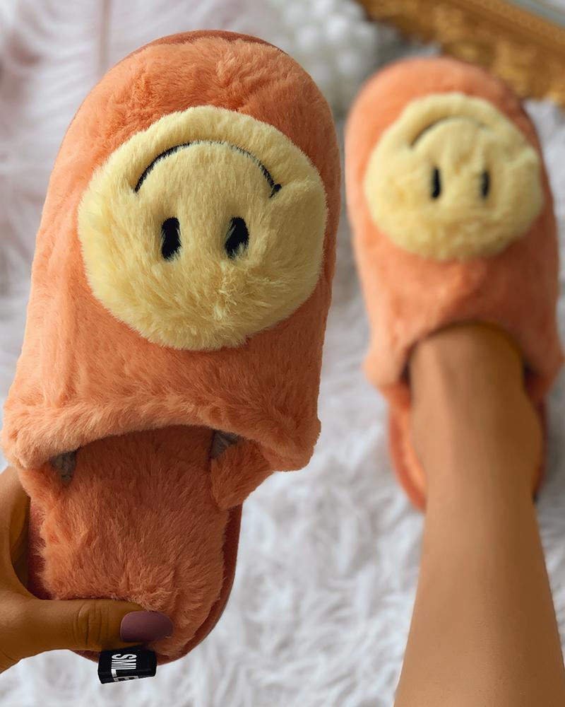 

Simle Face Fluffy Casual Slipper, Orange