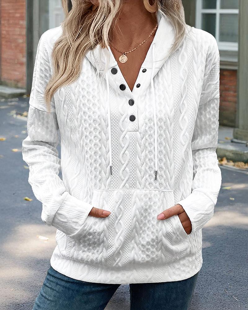 

Sweat-shirt à capuche à manches longues et demi-pression avec cordon de serrage sur le devant, poche kangourou décontractée, haut texturé à épaules tombantes, White