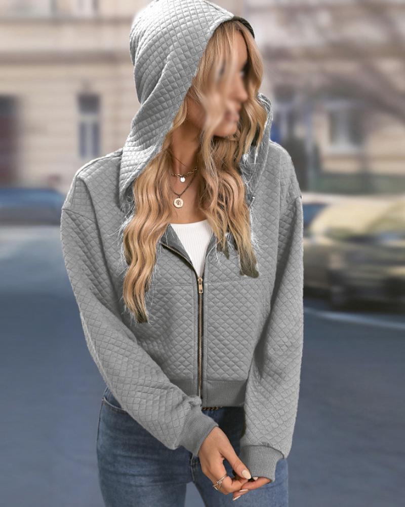 

Long Sleeve Hooded Zip Up Coat, Gray