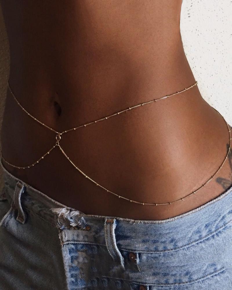 

Metal Beaded Layered Waist Chain, Gold