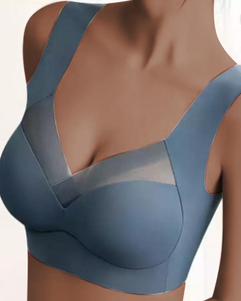 

Contrast Mesh Seamless Bralette, Blue