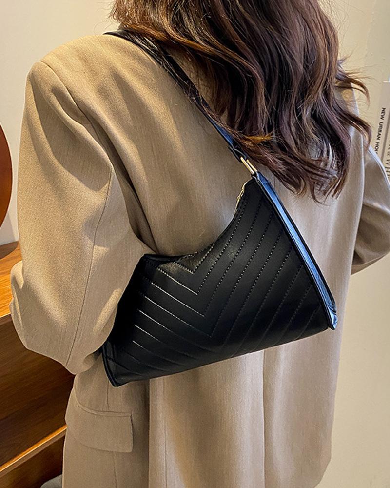 

Zipper Design Baguette Bag, Black