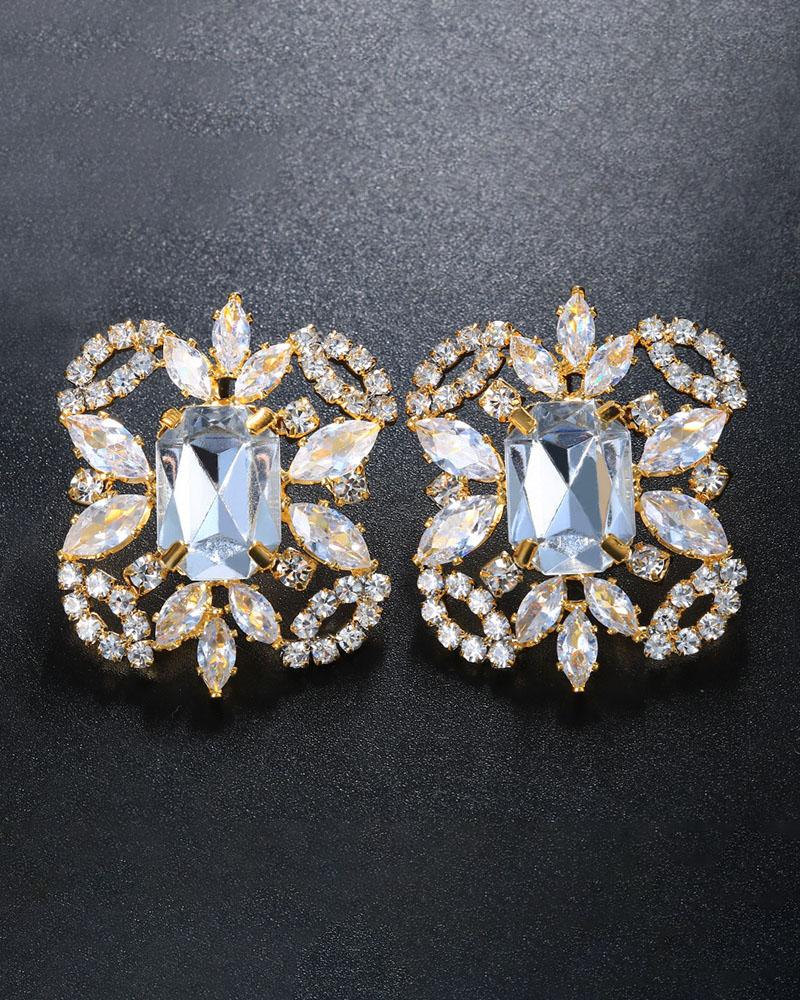 

Square Rhinestone Earrings, Gold