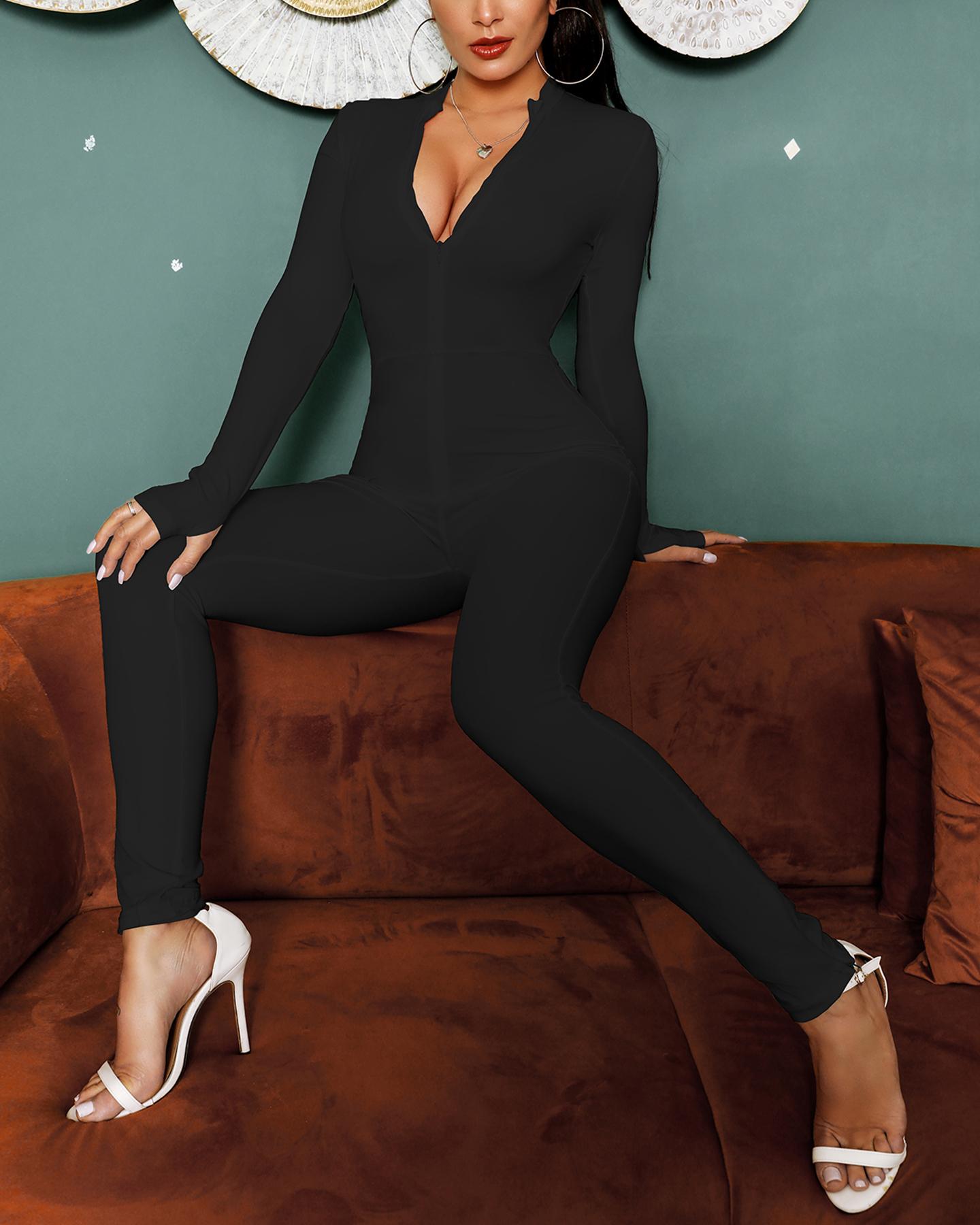 

High Waist Zipper Design Jumpsuit, Black